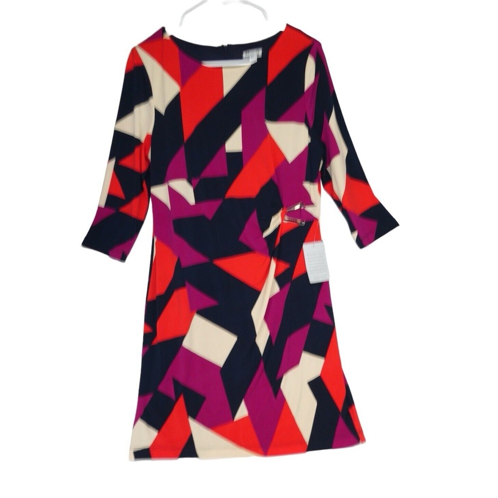 New $118 Eliza J Sheath Dress Women's 12 Petite Knee Length Sleeve Geometric